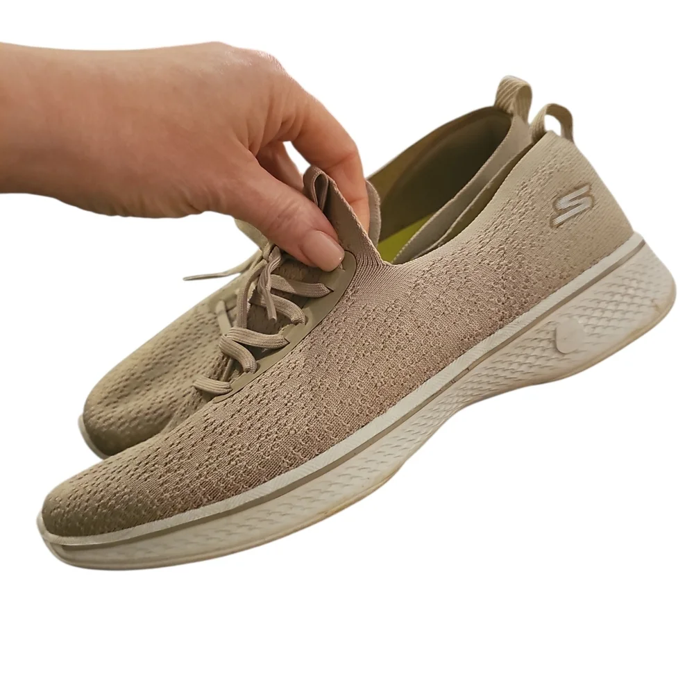 Skechers Women’s Taupe Knit Lace-Up Slip-On Sneakers Sz 11 SH320 - Picture 4 of 7